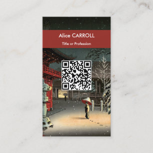 Tsuchiya Koitsu - Snow at Nezu Shrine - QR Code Business Card