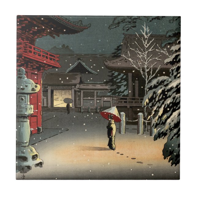 Tsuchiya Koitsu - Snow at Nezu Shrine Tile (Front)