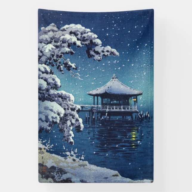 Tsuchiya Koitsu - Snow on the Ukimido at Katada Banner (Vertical)