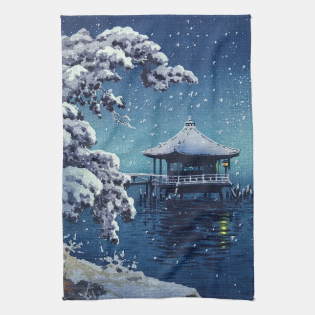 Tsuchiya Koitsu - Snow on the Ukimido at Katada Kitchen Towel (Vertical)