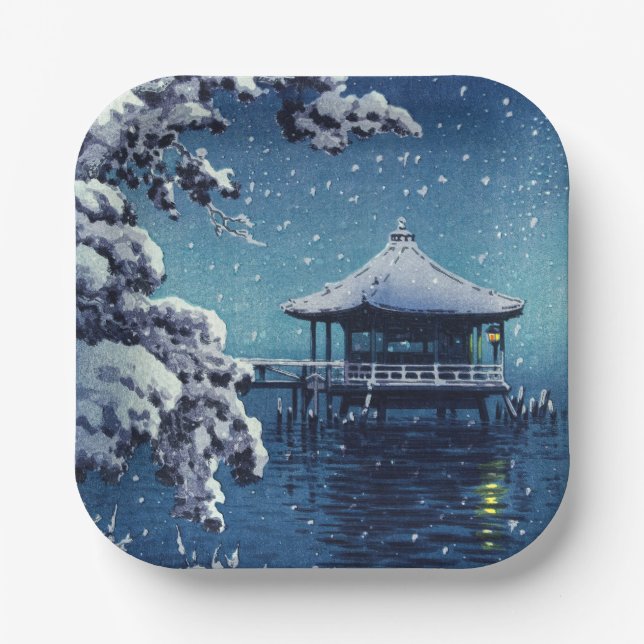 Tsuchiya Koitsu - Snow on the Ukimido at Katada Paper Plate (Front)