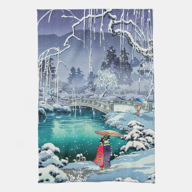 Tsuchiya Koitsu - Spring Snow at Maruyama Kitchen Towel (Vertical)