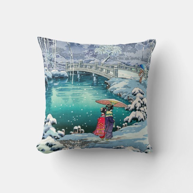 Tsuchiya Koitsu - Spring Snow at Maruyama Throw Pillow (Front)
