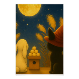 tsukimi, moon viewing, japanese autumn, mid autumn poster