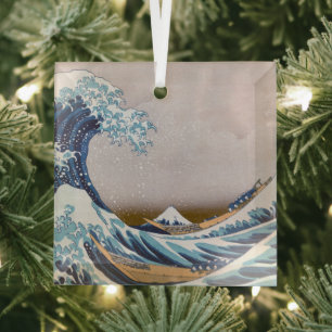 Tsunami Great Wave off Kanagawa Japan by Hokusai Glass Ornament