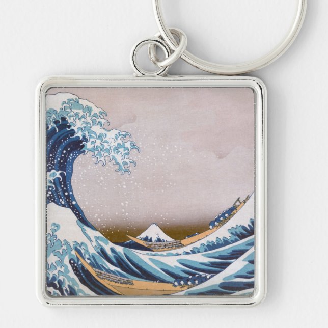 Tsunami Great Wave off Kanagawa Japan by Hokusai Keychain (Front)