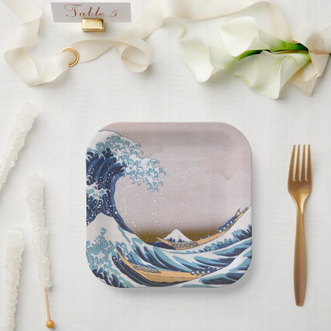 Tsunami Great Wave off Kanagawa Japan by Hokusai Paper Plate (Wedding)