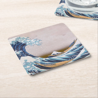 Tsunami Great Wave off Kanagawa Japan by Hokusai Square Paper Coaster