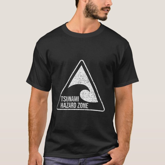 Tsunami Hazard Zone Warning Sign T-Shirt (Front)