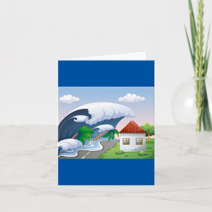 Tsunami Wave Hitting Coastal Road Tropical Storm Card