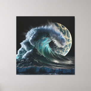 Tsunami wave in the glow of moonlight. canvas print