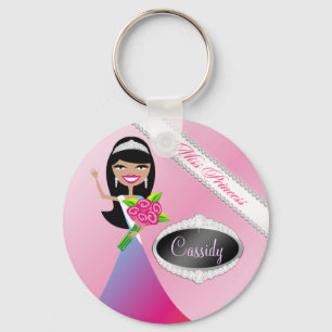 TT-Beauty Pageant Miss Princess Black Brunette Keychain