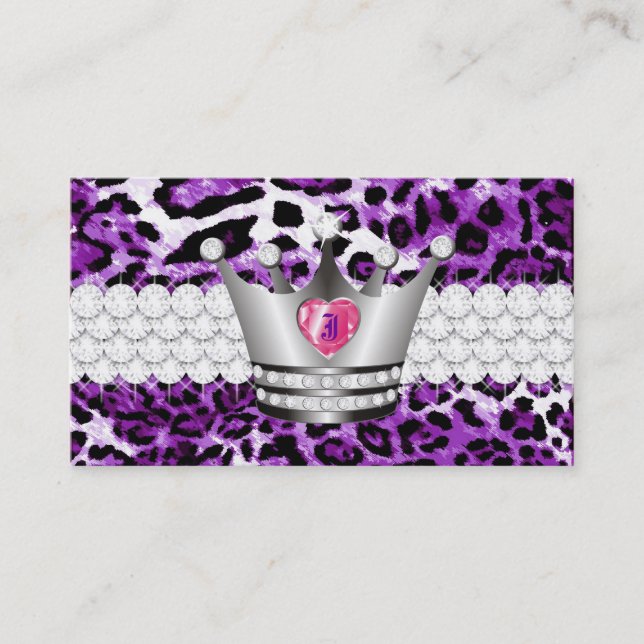 TT Perfect Princess Purple Leopard Faux Silver Business Card (Front)