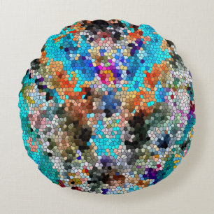TTEQOTGCubismINV SGDRKDP BLUE Round Pillow