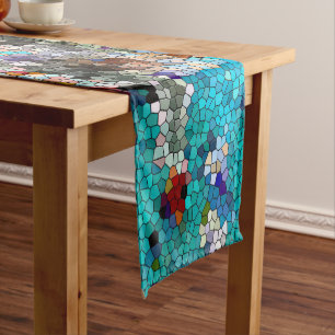 TTEQOTGCubismINV SGDRKDP BLUE Short Table Runner