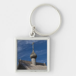 Ttraditional wooden Russian Orthodox church Keychain