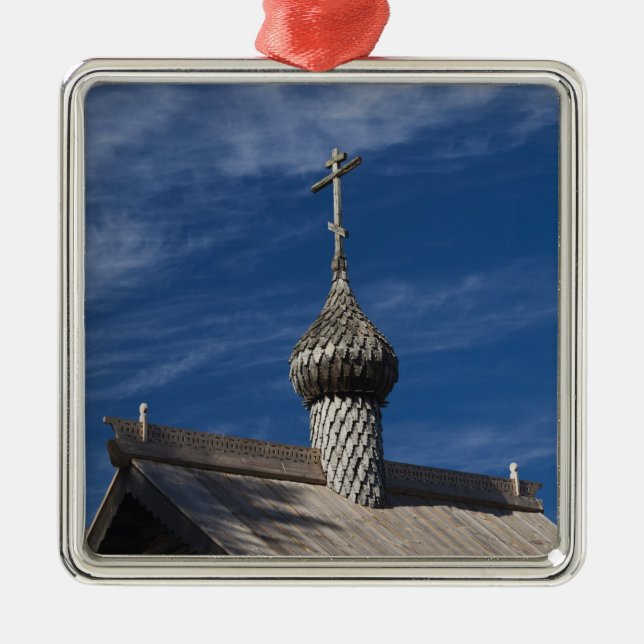 Ttraditional wooden Russian Orthodox church Metal Ornament (Front)