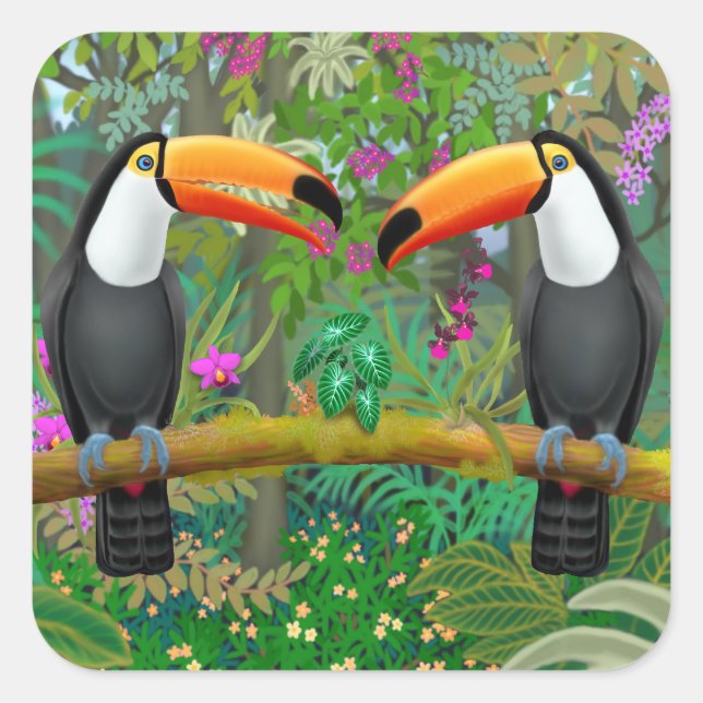 Ttropical Toucans in Jungle Stickers (Front)