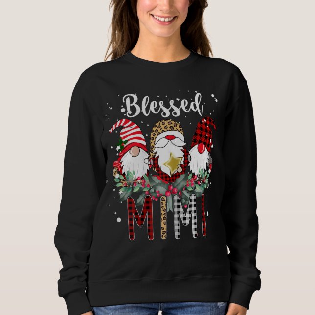 Tu Blessed Mimi Christmas Leopard Buffalo Plaid Gn Sweatshirt (Front)