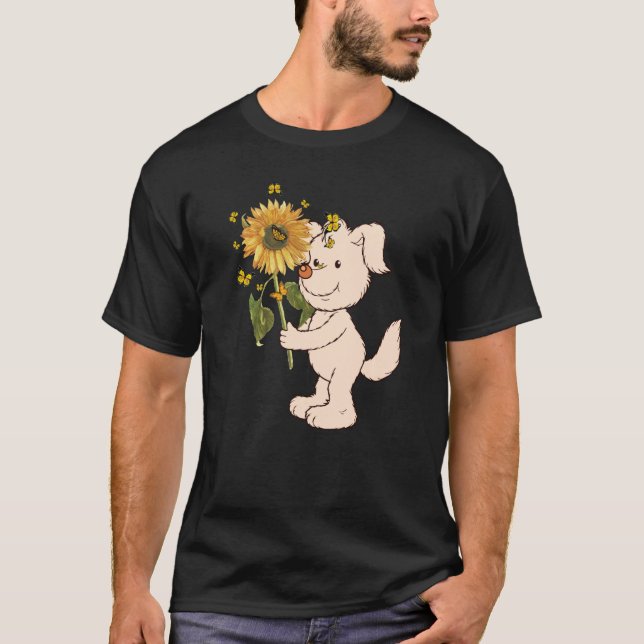 Tu Cute Dog Holding Sunflower Animal  Costume T-Shirt (Front)