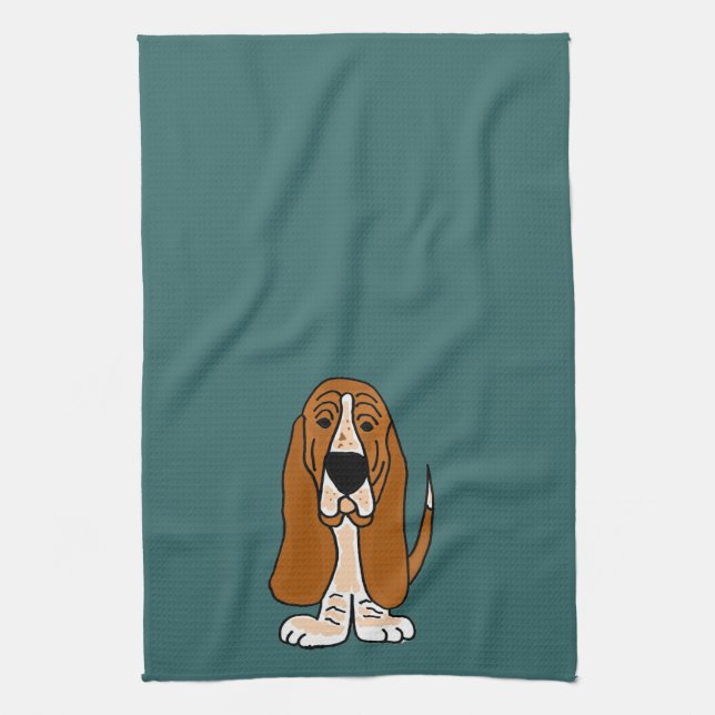 TU- Funny Basset Hound Original Art Kitchen Towel (Vertical)