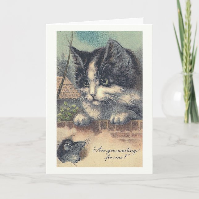 "Tu m'attends ?" Carte de voeux vintage (Devant)