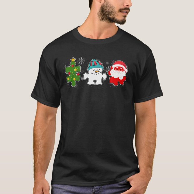 Tu Puzzle Autism Awareness Santa Claus Christmas T T-Shirt (Front)