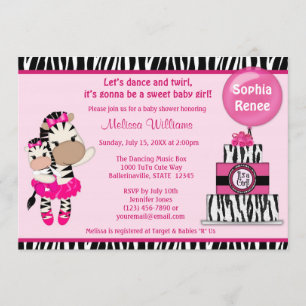 Tu Tu Cute Baby shower invitation ZEBRA GIRL Maman