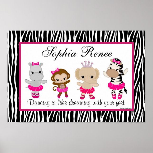 Tu Tu Cute Ballerina Art Print Monkey Zebra (Front)