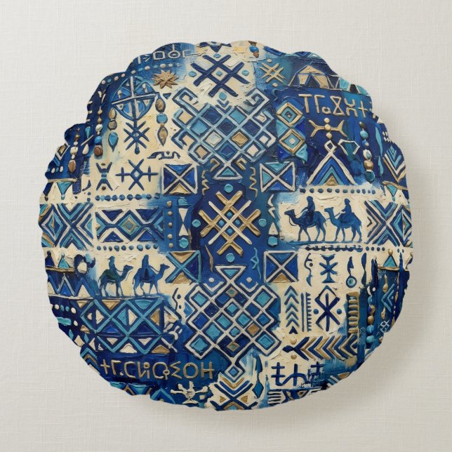 Tuareg Tifinagh Patchwork Throw Pillow | Saharan I (Front)