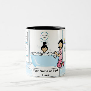 Tub Time - 1 Girl, Single Mom Cartoon Two-Tone Coffee Mug