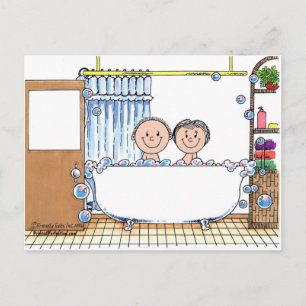 Tub Time Couple - Personalized Cartoon Gift Postcard