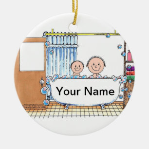 Tub Time, One Child with Dad Ceramic Ornament