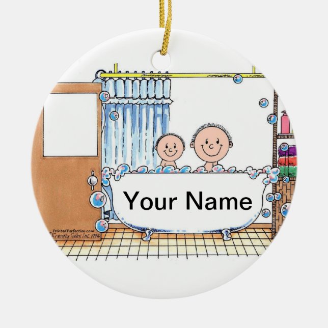 Tub Time, One Child with Dad Ceramic Ornament (Front)