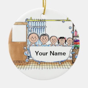 Tub Time - One Girl, Two Boys Ceramic Ornament