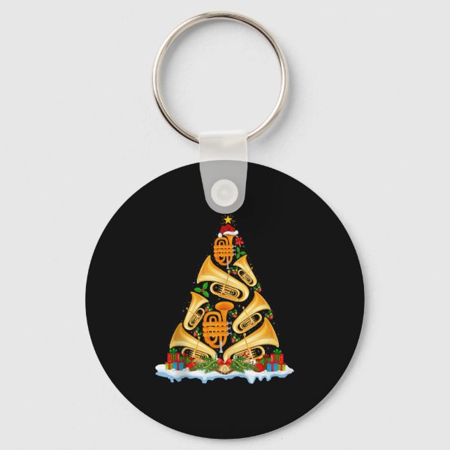 Tuba Christmas Tree Lights Tuba Music Lover Musica Keychain (Front)