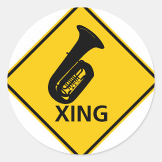 Tuba Crossing Highway Sign Classic Round Sticker