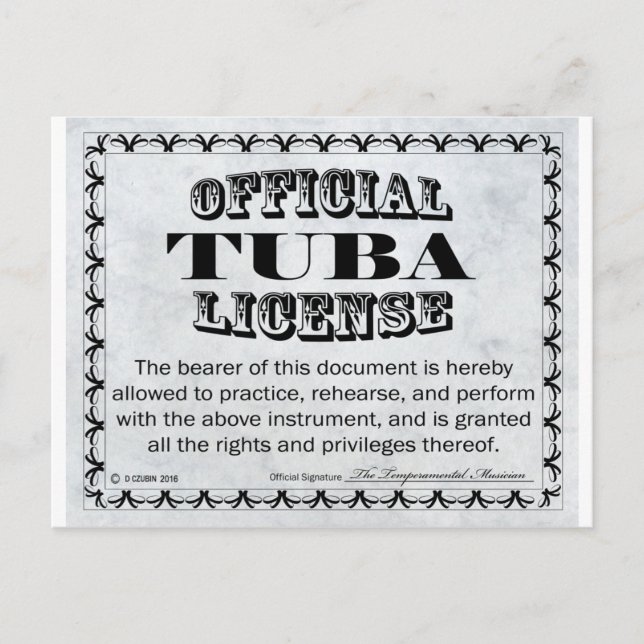 Tuba License Postcard (Front)