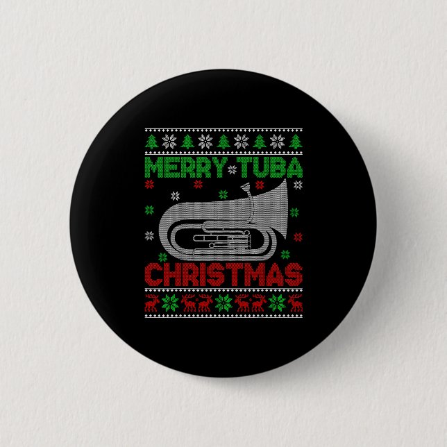 Tuba Music Lover Xmas Lighting Ugly Merry Tuba Chr 2 Inch Round Button (Front)