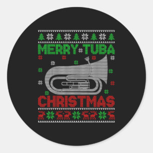 Tuba Music Lover Xmas Lighting Ugly Merry Tuba Chr Classic Round Sticker