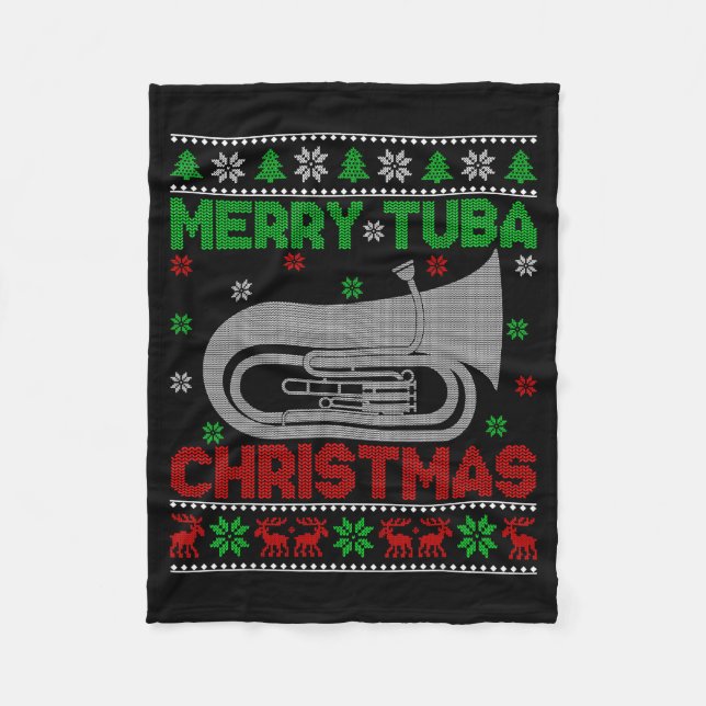 Tuba Music Lover Xmas Lighting Ugly Merry Tuba Chr Fleece Blanket (Front)