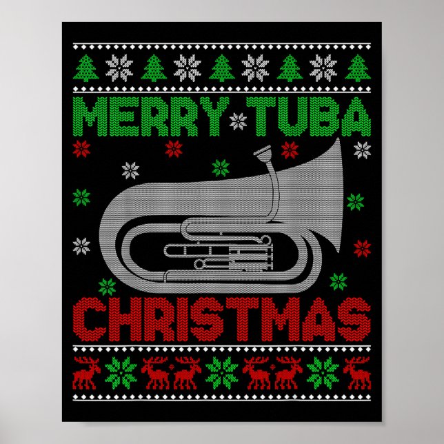 Tuba Music Lover Xmas Lighting Ugly Merry Tuba Chr Poster (Front)