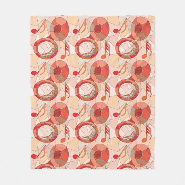 Tuba Music Note Fragments Reds  Fleece Blanket (Front)