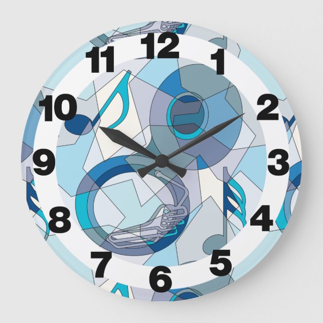 Tuba Music Notes Fragments Large Clock (Front)