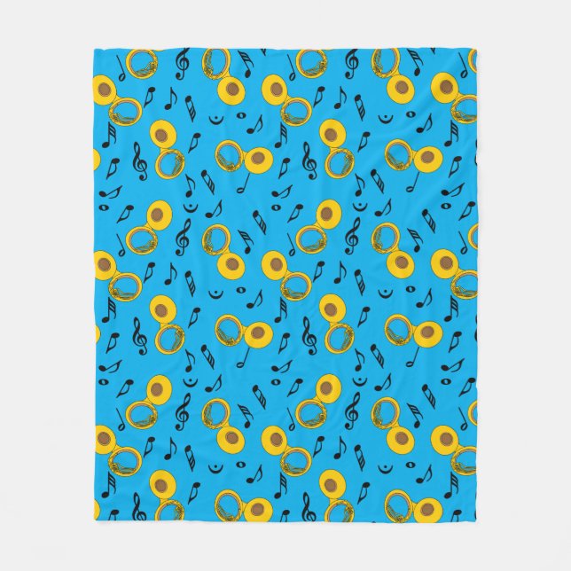 Tuba Music Notes Pattern Fleece Blanket (Front)