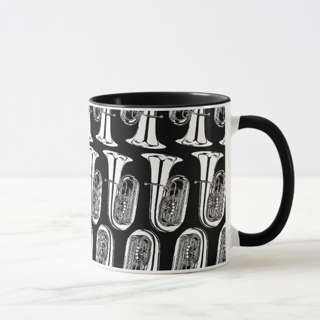 Tuba Pattern Ringer Mug - Black and White (Right)