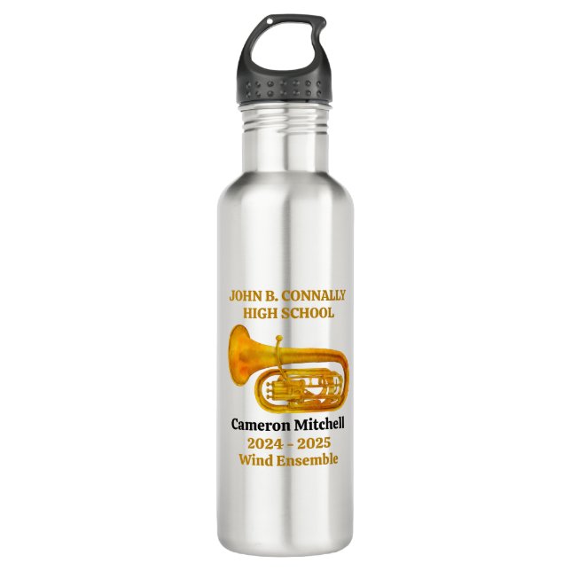 Tuba Player High School Band Gold Personalized 710 Ml Water Bottle (Front)