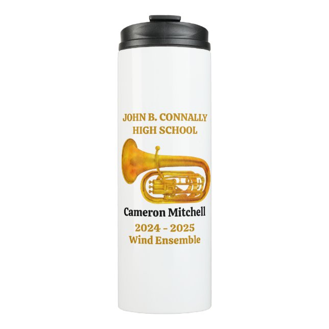 Tuba Player High School Band Gold Personalized Thermal Tumbler (Front)