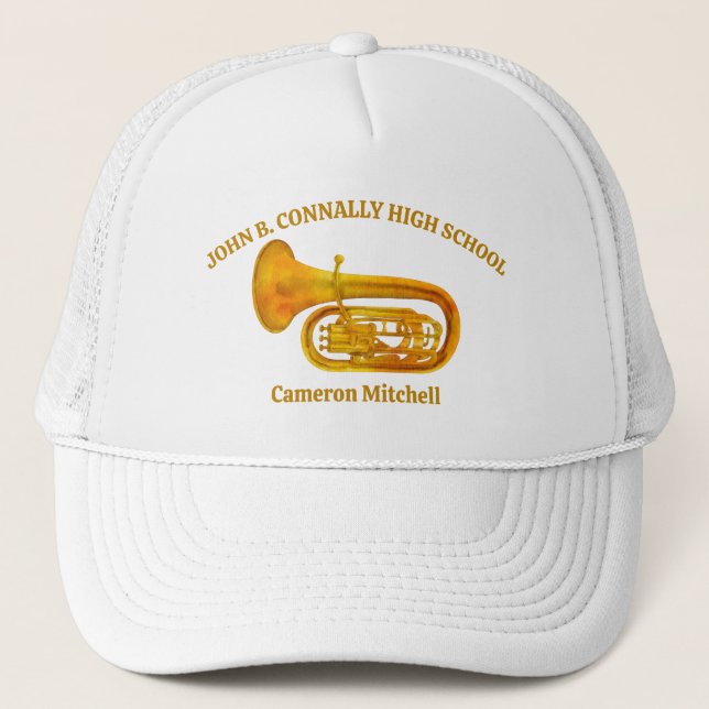 Tuba Player High School Band Gold Personalized Trucker Hat (Front)