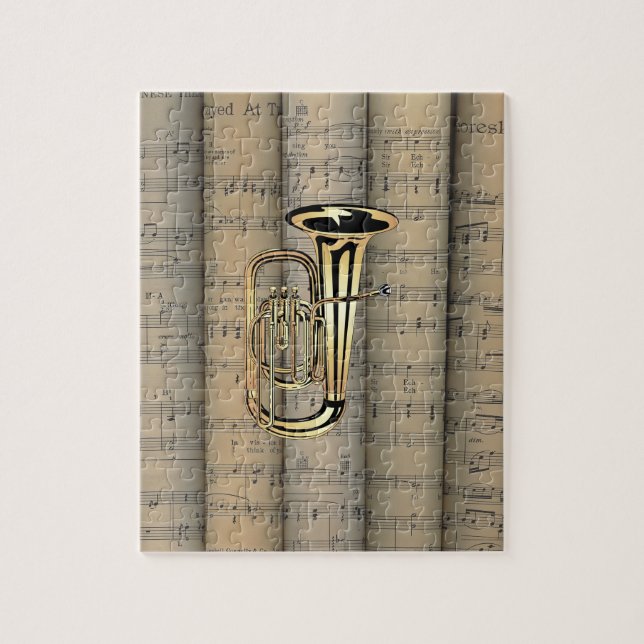Tuba ~ Rolled Sheet Music Background ~ Musical Jigsaw Puzzle (Vertical)